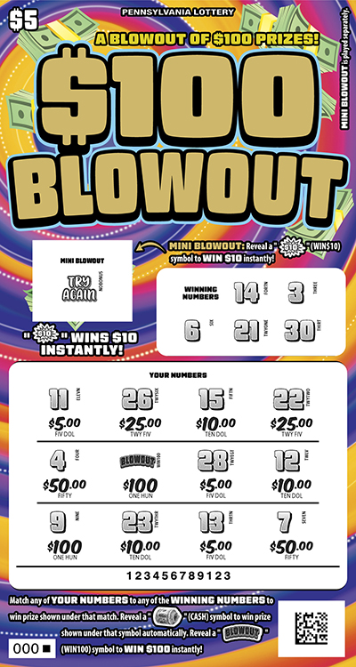 $100 Blowout scratchcard - game number #3350 - front-scratched