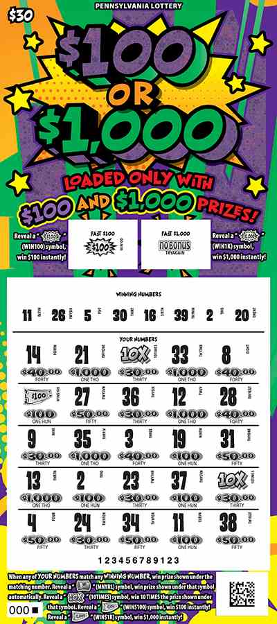 $100 or $1,000 scratchcard - game number #3246 - front-scratched