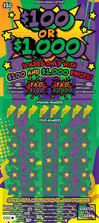 $100 or $1,000 scratchcard - game number #3246 - front