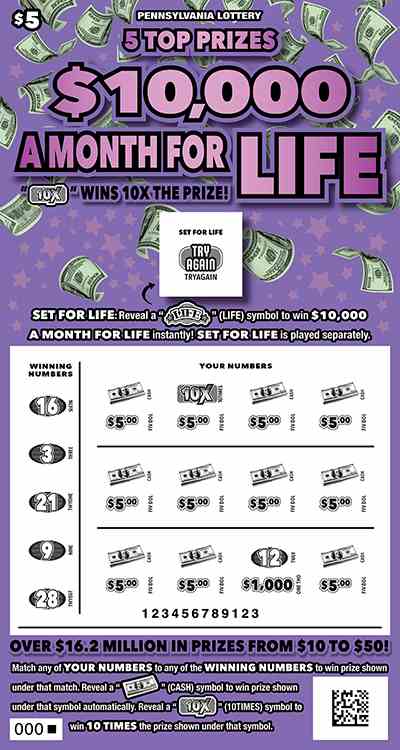 $10,000 A Month For Life scratchcard - game number #3339 - front-scratched