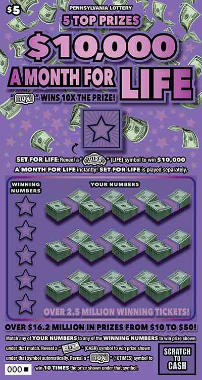 $10,000 A Month For Life scratchcard - game number #3339 - front