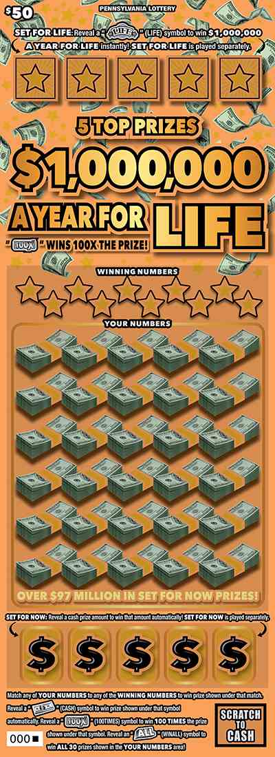 $1,000,000 A Year For Life scratchcard - game number #3336 - front
