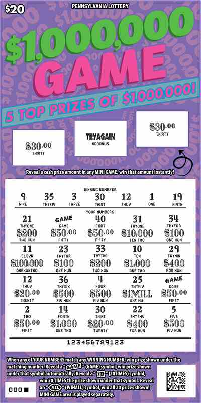 $1,000,000 Game scratchcard - game number #3189 - front-scratched