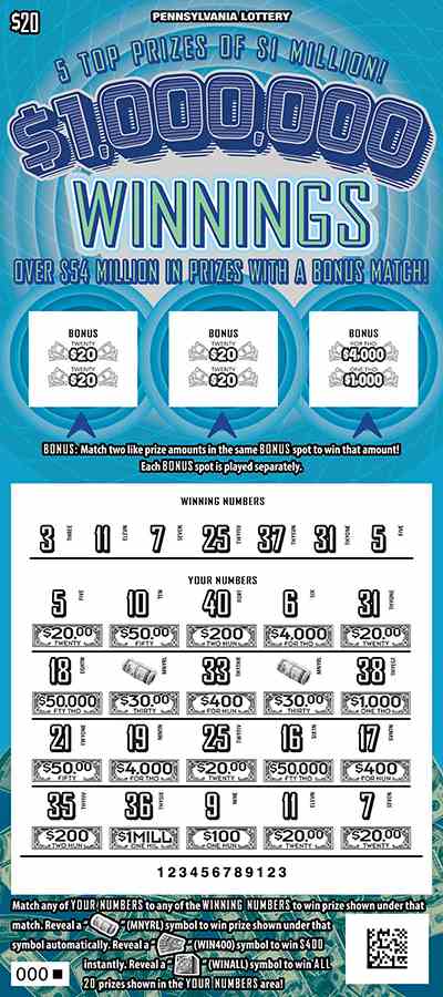 $1,000,000 Winnings scratchcard - game number #3292 - front-scratched