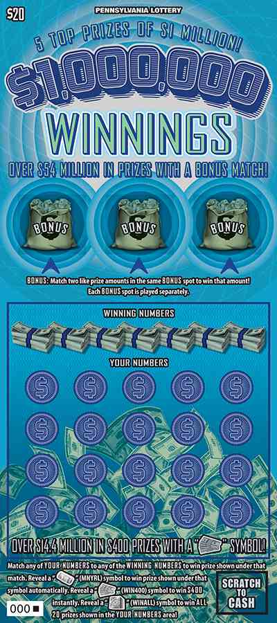 $1,000,000 Winnings scratchcard - game number #3292 - front