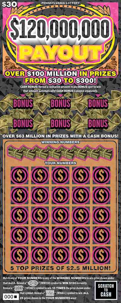 $120,000,000 Payout scratchcard - game number #3342 - front