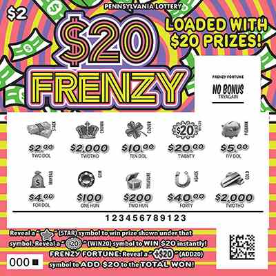 $20 Frenzy scratchcard - game number #3368 - front-scratched