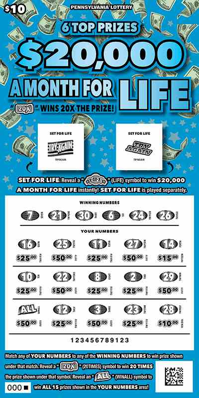 $20,000 A Month For Life scratchcard - game number #3338 - front-scratched