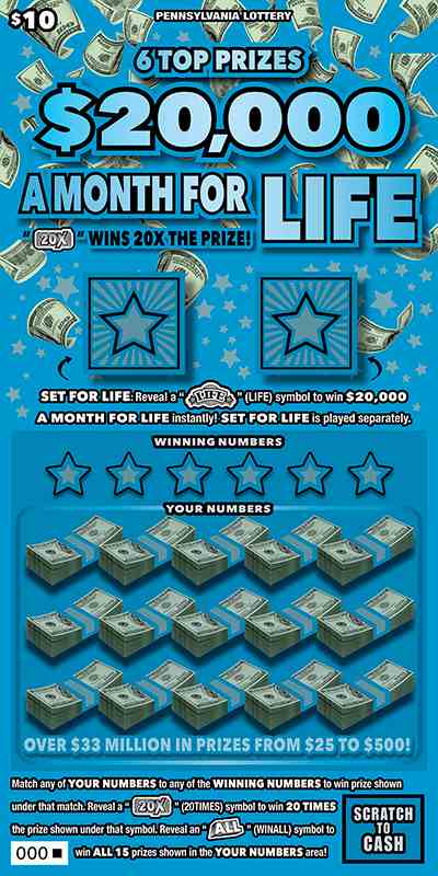 $20,000 A Month For Life scratchcard - game number #3338 - front