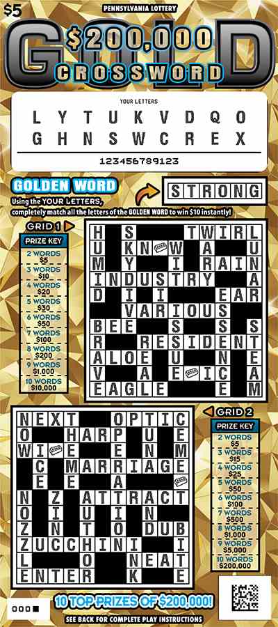 $200,000 Crossword Gold scratchcard - game number #3212 - front-scratched