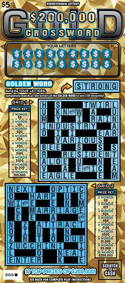 $200,000 Crossword Gold scratchcard - game number #3212 - front