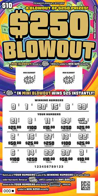 $250 Blowout scratchcard - game number #3349 - front-scratched