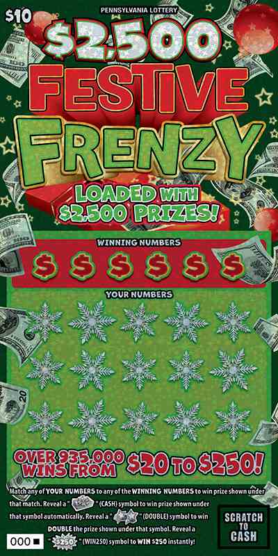 $2,500 Festive Frenzy scratchcard - game number #3331 - front