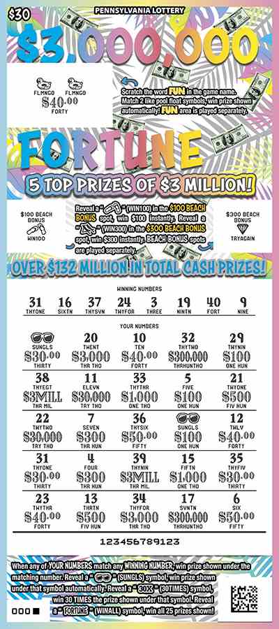 $3,000,000 Fun Fortune scratchcard - game number #3218 - front-scratched