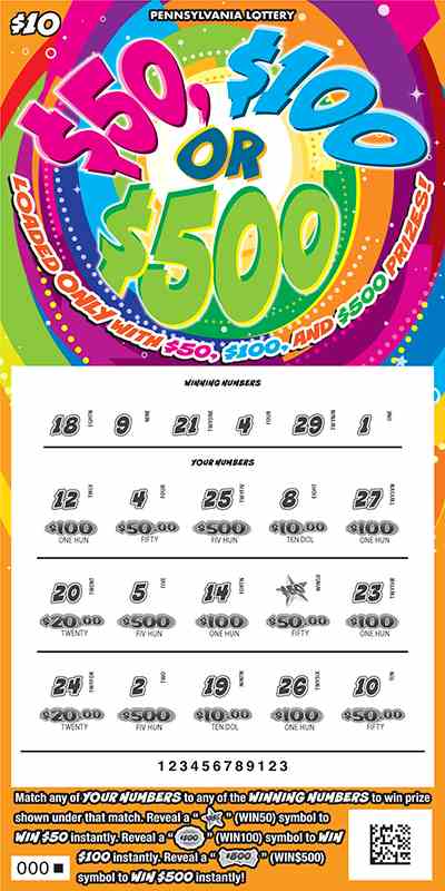 $50, $100 Or $500 scratchcard - game number #3317 - front-scratched