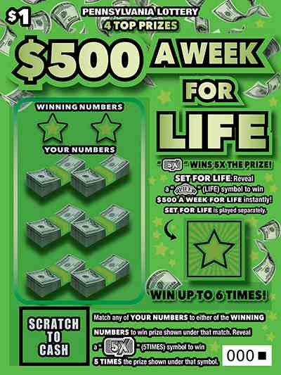 $500 A Week For Life scratchcard - game number #3341 - front