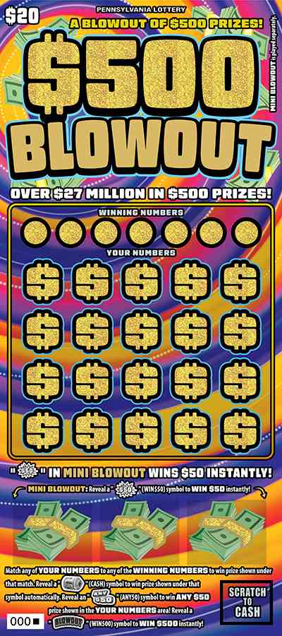 $500 Blowout scratchcard - game number #3348 - front