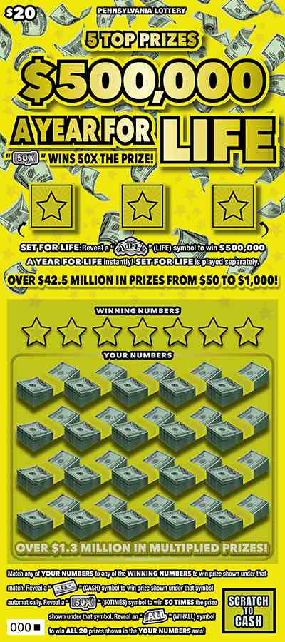 $500,000 A Year For Life scratchcard - game number #3337 - front