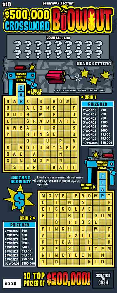 $500,000 Crossword Blowout scratchcard - game number #3237 - front