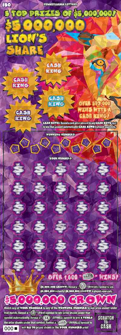 $5,000,000 Lion’S Share scratchcard - game number #3291 - front