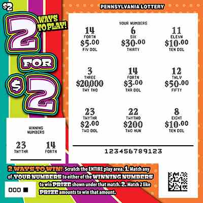 2 for $2  scratchcard - game number #3263 - front-scratched