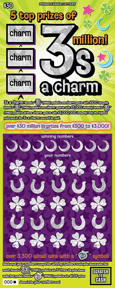 3S A Charm scratchcard - game number #3308 - front