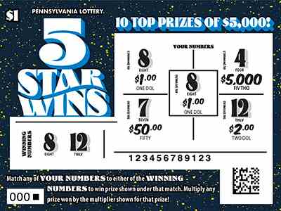 5 Star Wins scratchcard - game number #3347 - front-scratched
