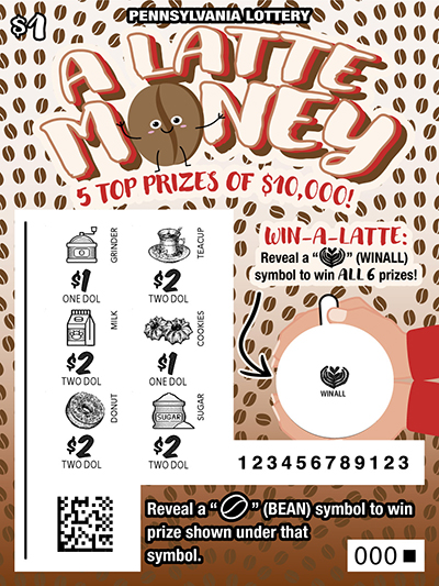 A Latte Money scratchcard - game number #3353 - front-scratched