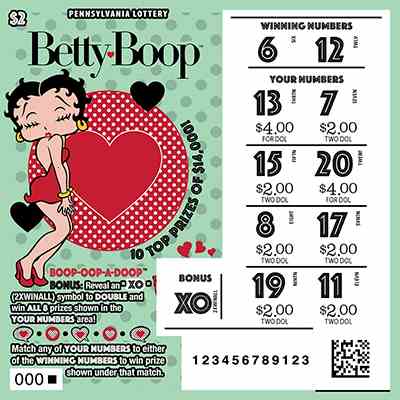 Betty Boop scratchcard - game number #3295 - front-scratched