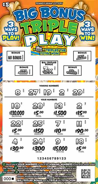 Big Bonus Triple Play scratchcard - game number #3345 - front-scratched