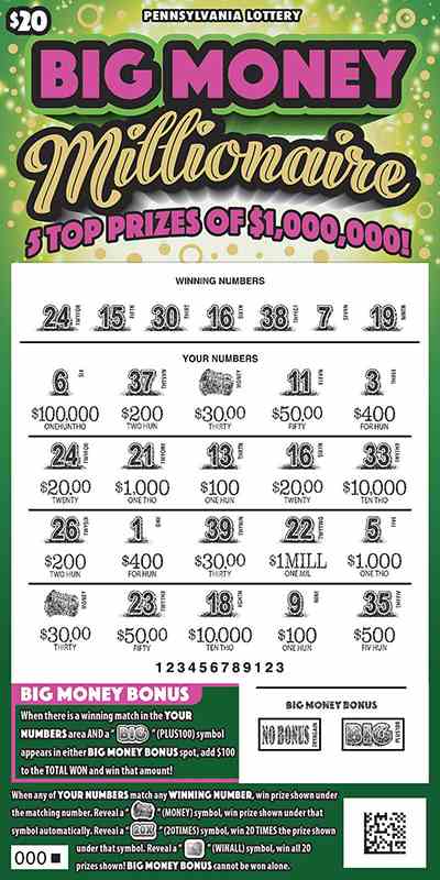 Big Money Millionaire scratchcard - game number #3222 - front-scratched