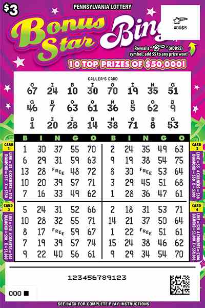 Bonus Star Bingo scratchcard - game number #3243 - front-scratched