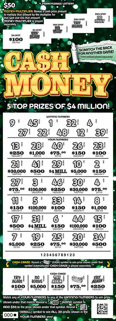 Ca$H Money scratchcard - game number #3370 - front-scratched