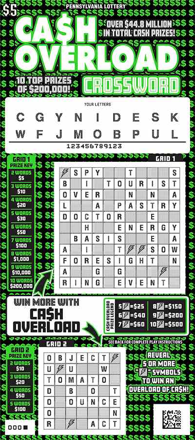 Ca$h Overload Crossword scratchcard - game number #3266 - front-scratched