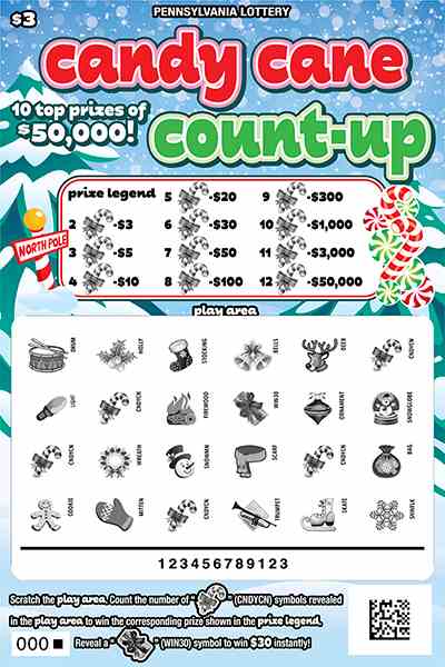 Candy Cane Count-Up scratchcard - game number #3288 - front-scratched