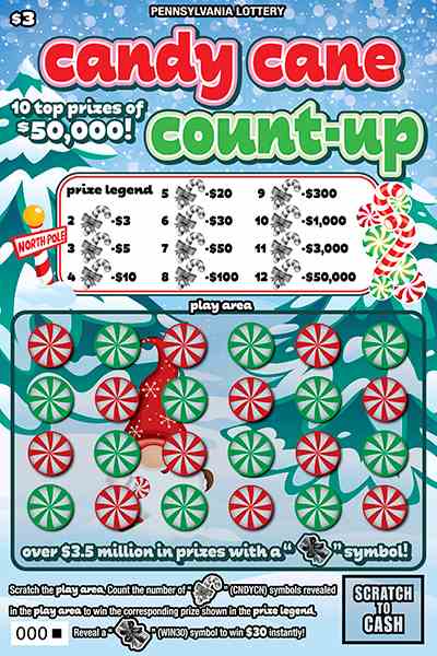 Candy Cane Count-Up scratchcard - game number #3288 - front