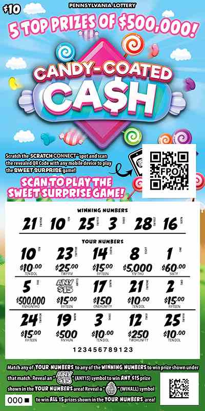 Candy-Coated Ca$H scratchcard - game number #3377 - front-scratched