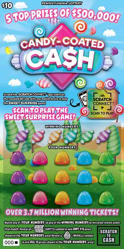 Candy-Coated Ca$H scratchcard - game number #3377 - front