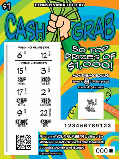 Cash Grab scratchcard - game number #3380 - front-scratched