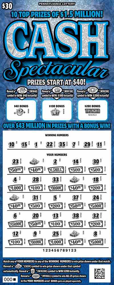 Cash Spectacular scratchcard - game number #3324 - front-scratched