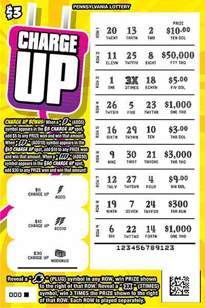 Charge Up scratchcard - game number #3191 - front-scratched