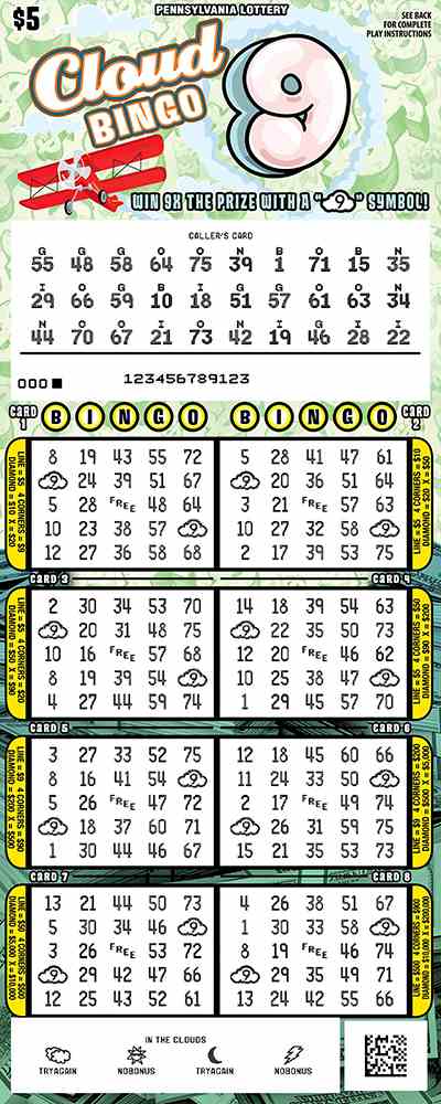 Cloud 9 Bingo  scratchcard - game number #3238 - front-scratched