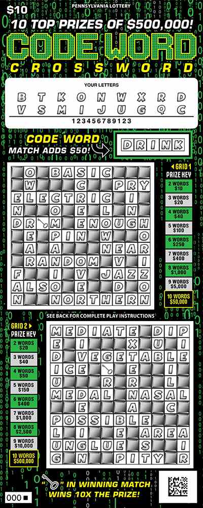 Code Word Crossword scratchcard - game number #3343 - front-scratched