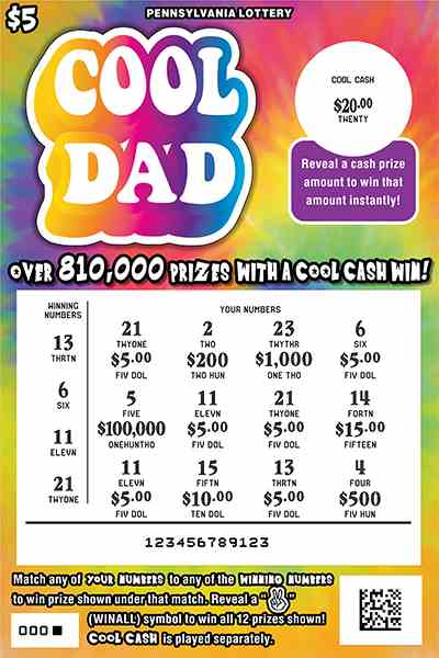 Cool Dad scratchcard - game number #3261 - front-scratched