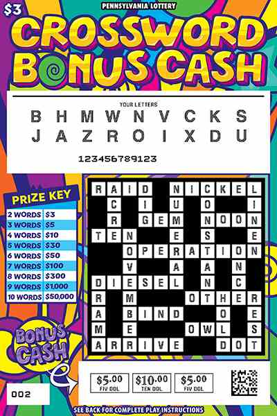 Crossword Bonus Cash scratchcard - game number #3262 - front-scratched