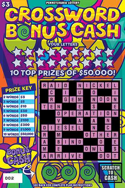 Crossword Bonus Cash scratchcard - game number #3262 - front