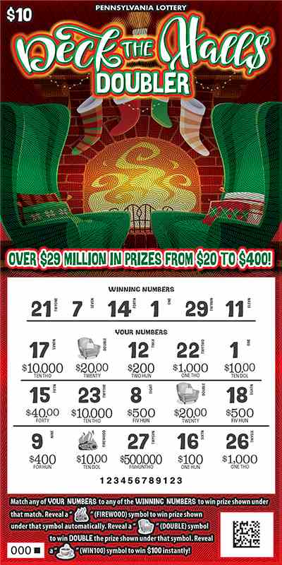 Deck The Hall$ Doubler scratchcard - game number #3286 - front-scratched