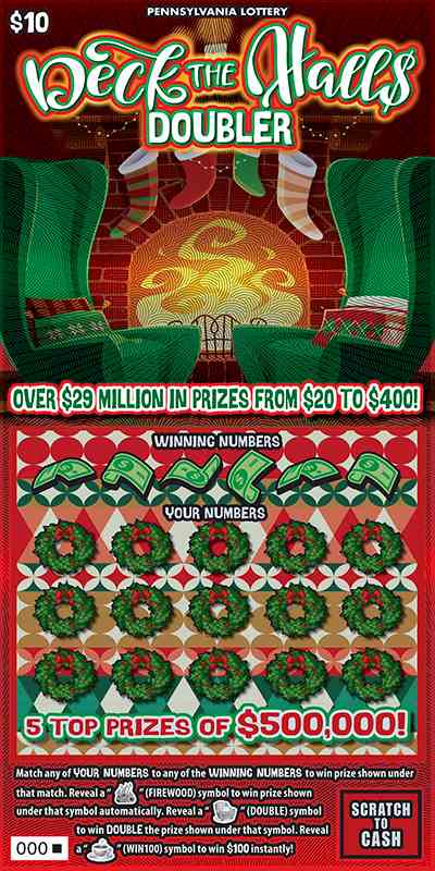 Deck The Hall$ Doubler scratchcard - game number #3286 - front