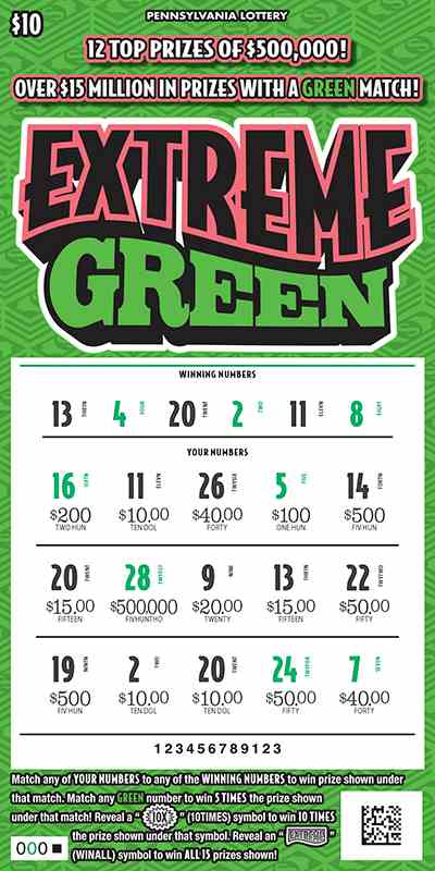 Extreme Green scratchcard - game number #3325 - front-scratched