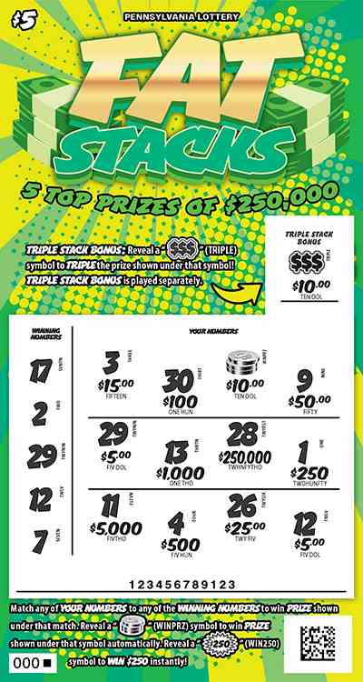 Fat Stacks scratchcard - game number #3378 - front-scratched